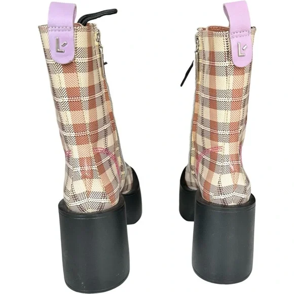 Larroude Olivia Bootie lace-up Plaid platform 6.5